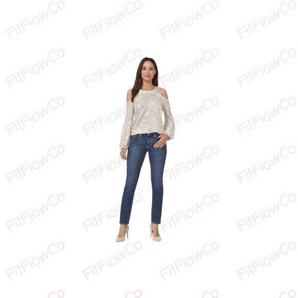 CeCe Tops - CeCe Sequin Cold Shoulder Blouse Champagne Gold Size S NWT
